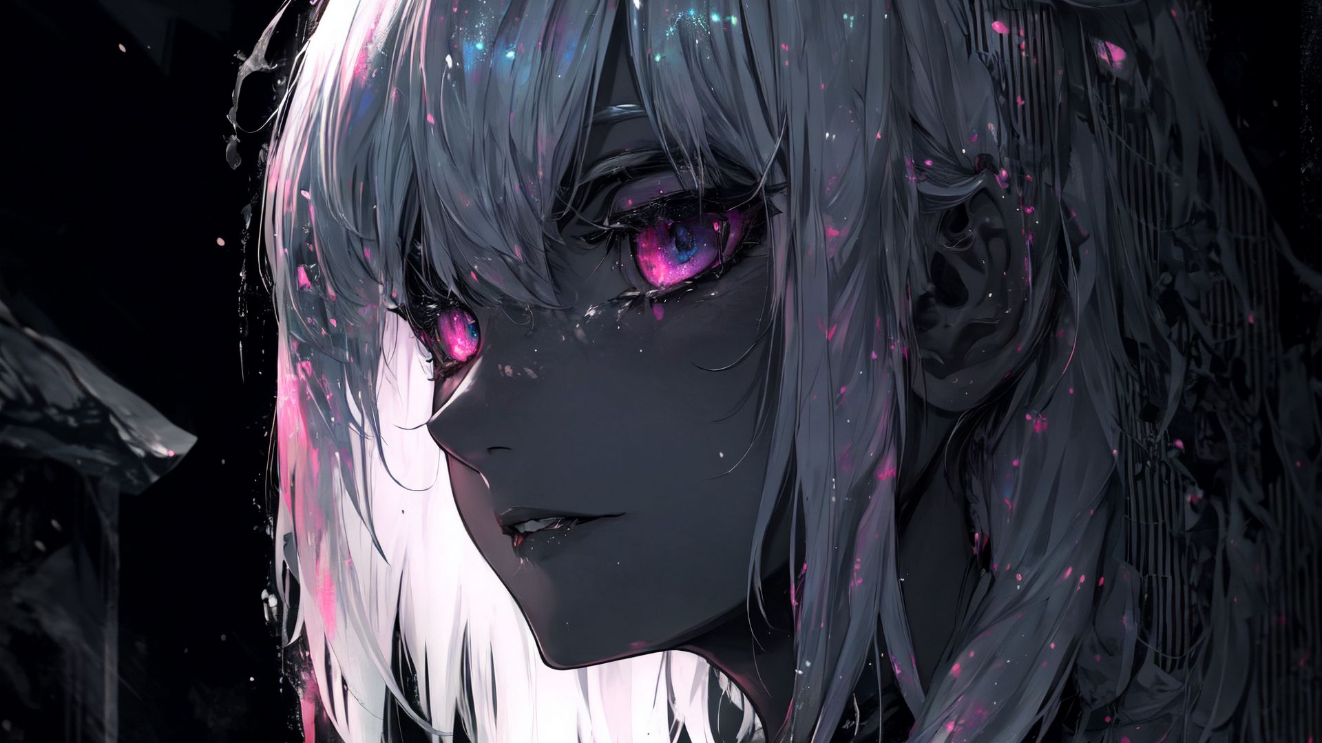 Download wallpaper 1920x1080 girl, eyes, dark, art, anime full hd, hdtv