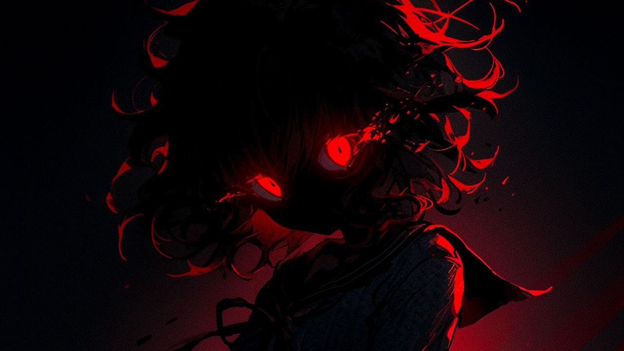 Wallpaper girl, eyes, dress, silhouette, dark, anime
