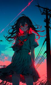 Preview wallpaper girl, eyes, dress, wires, anime, art