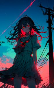 Preview wallpaper girl, eyes, dress, wires, anime, art