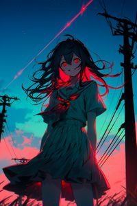 Preview wallpaper girl, eyes, dress, wires, anime, art