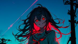 Preview wallpaper girl, eyes, dress, wires, anime, art
