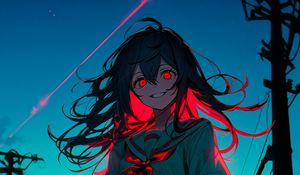 Preview wallpaper girl, eyes, dress, wires, anime, art