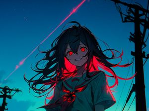 Preview wallpaper girl, eyes, dress, wires, anime, art