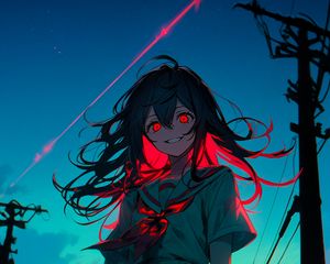 Preview wallpaper girl, eyes, dress, wires, anime, art