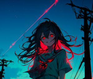 Preview wallpaper girl, eyes, dress, wires, anime, art