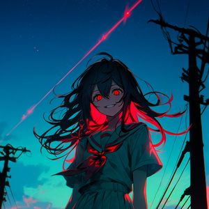 Preview wallpaper girl, eyes, dress, wires, anime, art