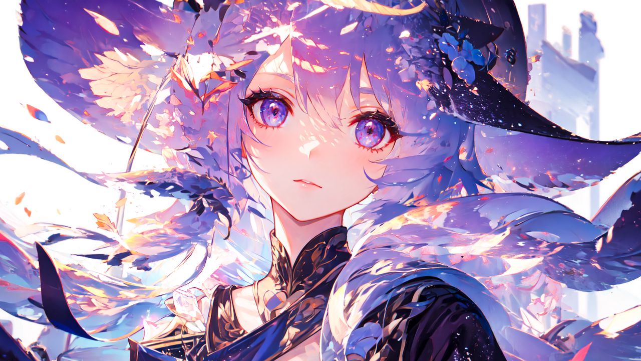 Wallpaper girl, eyes, dress, purple, anime, art