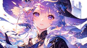 Preview wallpaper girl, eyes, dress, purple, anime, art