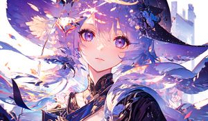 Preview wallpaper girl, eyes, dress, purple, anime, art