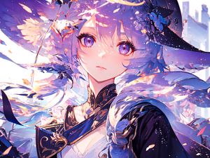 Preview wallpaper girl, eyes, dress, purple, anime, art