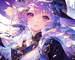 Preview wallpaper girl, eyes, dress, purple, anime, art