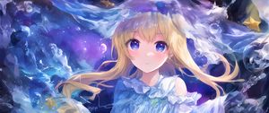 Preview wallpaper girl, eyes, dress, blue, anime