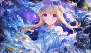 Preview wallpaper girl, eyes, dress, blue, anime