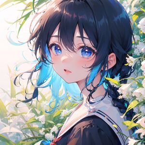 Preview wallpaper girl, eyes, flowers, anime, blue