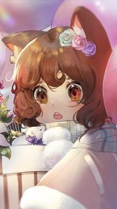Preview wallpaper girl, eyes, flowers, anime