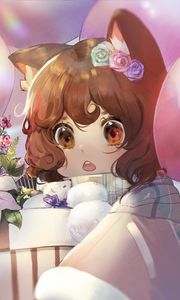 Preview wallpaper girl, eyes, flowers, anime