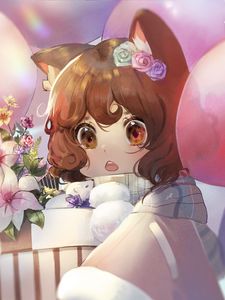 Preview wallpaper girl, eyes, flowers, anime