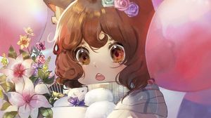 Preview wallpaper girl, eyes, flowers, anime