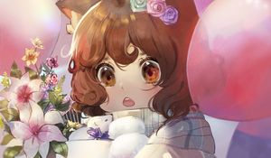 Preview wallpaper girl, eyes, flowers, anime