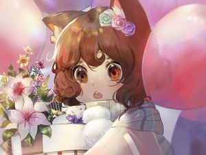 Preview wallpaper girl, eyes, flowers, anime