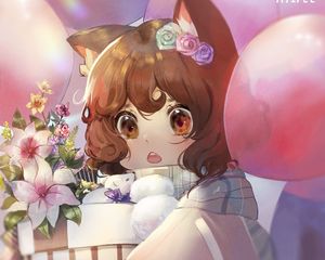 Preview wallpaper girl, eyes, flowers, anime