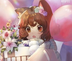 Preview wallpaper girl, eyes, flowers, anime