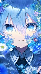 Preview wallpaper girl, eyes, flowers, blue, anime