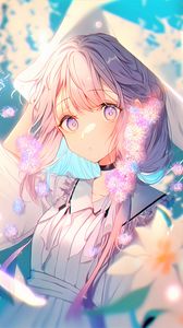 Preview wallpaper girl, eyes, flowers, dress, anime