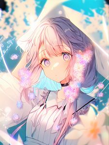 Preview wallpaper girl, eyes, flowers, dress, anime