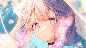 Preview wallpaper girl, eyes, flowers, dress, anime