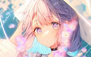 Preview wallpaper girl, eyes, flowers, dress, anime