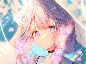 Preview wallpaper girl, eyes, flowers, dress, anime