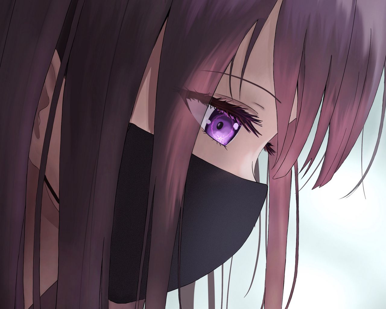 Download wallpaper 1280x1024 girl, eyes, glance, mask, anime