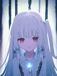 Preview wallpaper girl, eyes, glow, chains, anime