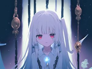 Preview wallpaper girl, eyes, glow, chains, anime