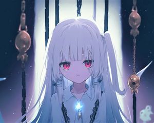 Preview wallpaper girl, eyes, glow, chains, anime