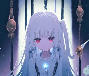 Preview wallpaper girl, eyes, glow, chains, anime