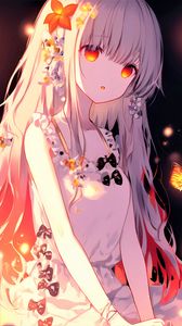 Preview wallpaper girl, eyes, glow, flowers, anime