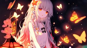 Preview wallpaper girl, eyes, glow, flowers, anime