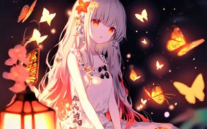 Preview wallpaper girl, eyes, glow, flowers, anime