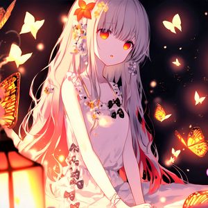 Preview wallpaper girl, eyes, glow, flowers, anime