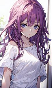 Preview wallpaper girl, eyes, hair, purple, anime, art