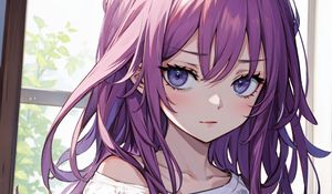 Preview wallpaper girl, eyes, hair, purple, anime, art