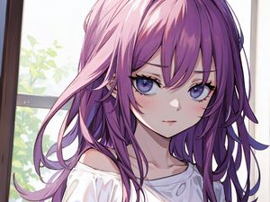 Preview wallpaper girl, eyes, hair, purple, anime, art