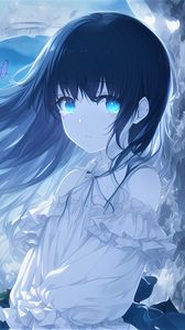Preview wallpaper girl, eyes, hair, dress, anime, blue