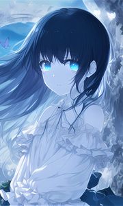 Preview wallpaper girl, eyes, hair, dress, anime, blue