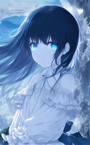 Preview wallpaper girl, eyes, hair, dress, anime, blue