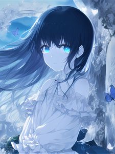Preview wallpaper girl, eyes, hair, dress, anime, blue