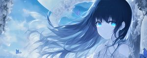 Preview wallpaper girl, eyes, hair, dress, anime, blue